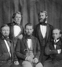 Black and white photo of five gentlemen