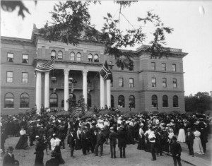 Black and white photo of Bockman Hall