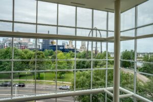 View out the atrium windows at River Parkway Place