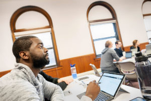 Students attend a class in a Bockman Hall.