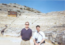 David Fredrickson with Father John Kostas at the theater in Philippi.