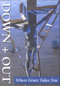 The image featured on the cover of “Down + Out” is of a large bronze crucifix created by sculptor Paul Granlund. The side pieces resemble a ladder