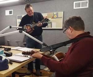 The Fleshpots of Egypt recorded bluegrass intro music for the “Sermon Brainwave” podcast. Pictured [L to R]: Steve Thompson, Scott Simmons ’12 M.Div., and Professor Rolf Jacobson ’91 M.Div.