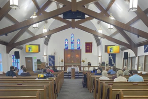 Pews inside St. Peter Lutheran Church