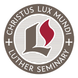 Official logo of Luther Seminary, featuring a circular seal with a cross and flame icon on the left, next to the text "LUTHER SEMINARY" in a dark gray serif font.