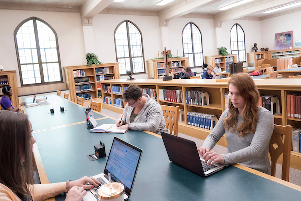 Students studying in the library